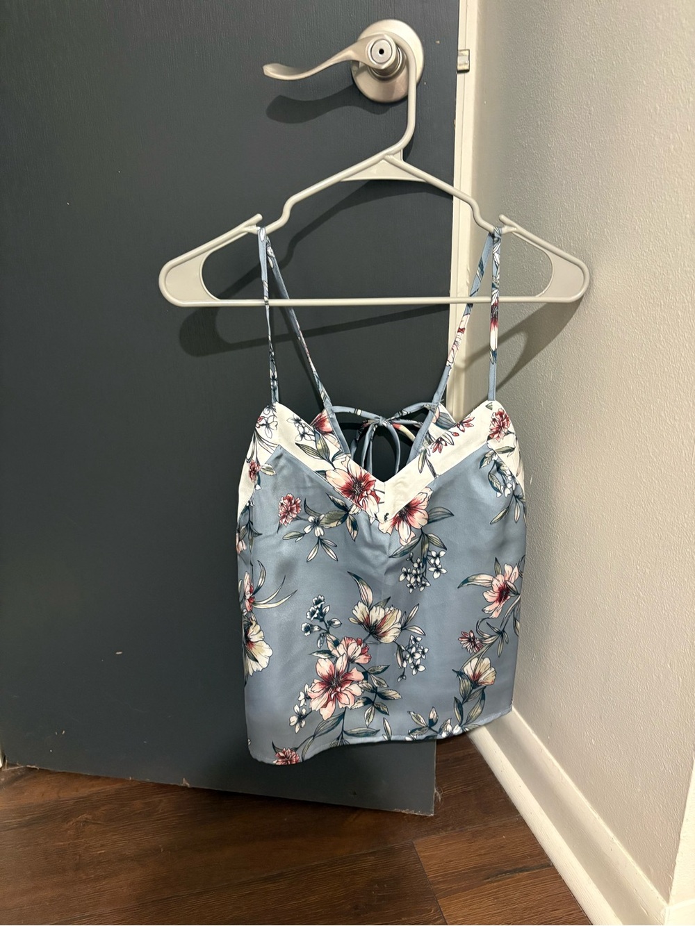 New Look Blue Floral Spaghetti Strap Cami with Tie Back
